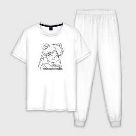 Мужская пижама хлопок с принтом Еда Делает Меня Счастливой! SM в Петрозаводске, 100% хлопок | брюки и футболка прямого кроя, без карманов, на брюках мягкая резинка на поясе и по низу штанин
 | 90s | anime girl | cute | kawaii | luna | sailor moon | usagi tsukino | аниме | аниме девушка | каваии | кавай | луна | манга | марс | меркурий | сейлор | сейлор мун | усаги цукино
