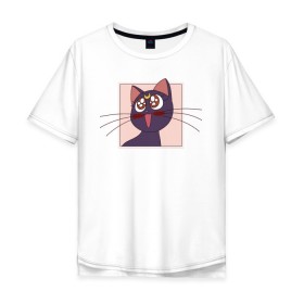 Мужская футболка хлопок Oversize с принтом Luna, Sailor Moon в Петрозаводске, 100% хлопок | свободный крой, круглый ворот, “спинка” длиннее передней части | Тематика изображения на принте: 90s | cat | cute | kawaii | kitty | luna | sailor moon | usagi tsukino | аниме | каваии | кавай | кот | котики | луна | манга | марс | меркурий | милота | сейлор | сейлор мун | усаги цукино