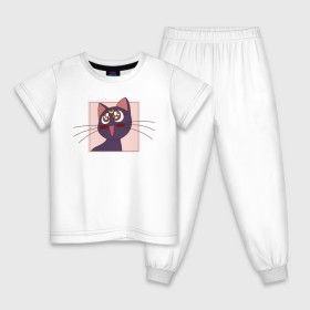 Детская пижама хлопок с принтом Luna, Sailor Moon в Петрозаводске, 100% хлопок |  брюки и футболка прямого кроя, без карманов, на брюках мягкая резинка на поясе и по низу штанин
 | Тематика изображения на принте: 90s | cat | cute | kawaii | kitty | luna | sailor moon | usagi tsukino | аниме | каваии | кавай | кот | котики | луна | манга | марс | меркурий | милота | сейлор | сейлор мун | усаги цукино