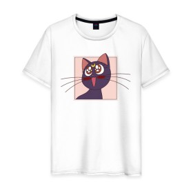 Мужская футболка хлопок с принтом Luna, Sailor Moon в Петрозаводске, 100% хлопок | прямой крой, круглый вырез горловины, длина до линии бедер, слегка спущенное плечо. | 90s | cat | cute | kawaii | kitty | luna | sailor moon | usagi tsukino | аниме | каваии | кавай | кот | котики | луна | манга | марс | меркурий | милота | сейлор | сейлор мун | усаги цукино