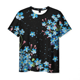 Мужская футболка 3D с принтом НЕЗАБУДКИ в Петрозаводске, 100% полиэфир | прямой крой, круглый вырез горловины, длина до линии бедер | букет | весна | лето | незабудки | цветы