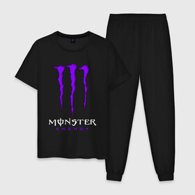 Мужская пижама хлопок с принтом MONSTER ENERGY в Петрозаводске, 100% хлопок | брюки и футболка прямого кроя, без карманов, на брюках мягкая резинка на поясе и по низу штанин
 | black monster | bmx | claw | cybersport | energy | monster | monster energy | moto | motocross | race | sport | киберспорт | когти | монстер энерджи | монстр | мото | мотокросс | ралли | скейтбординг | спорт | т | энергия