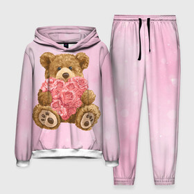 Мужской костюм 3D (с толстовкой) с принтом Плюшевый медведь с сердечком в Петрозаводске,  |  | Тематика изображения на принте: арт | животные | картинка | медвежонок | мишка | плюшевый медведь | рисунок | розовые цветы | розочки | розы | сердечко | сердце | сердце из роз | цветы