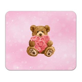 Коврик для мышки прямоугольный с принтом Плюшевый медведь с сердечком в Петрозаводске, натуральный каучук | размер 230 х 185 мм; запечатка лицевой стороны | арт | животные | картинка | медвежонок | мишка | плюшевый медведь | рисунок | розовые цветы | розочки | розы | сердечко | сердце | сердце из роз | цветы