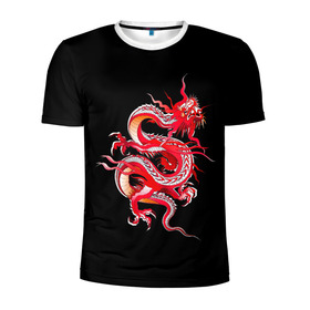 Мужская футболка 3D спортивная с принтом Дракон в Петрозаводске, 100% полиэстер с улучшенными характеристиками | приталенный силуэт, круглая горловина, широкие плечи, сужается к линии бедра | Тематика изображения на принте: арт | дракон | дракоша | животные | картинка | китайский дракон | красный дракон | рисунок | японский дракон | ящер