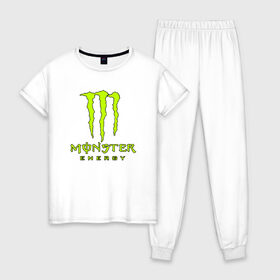 Женская пижама хлопок с принтом MONSTER ENERGY в Петрозаводске, 100% хлопок | брюки и футболка прямого кроя, без карманов, на брюках мягкая резинка на поясе и по низу штанин | black monster | bmx | claw | cybersport | energy | monster | monster energy | moto | motocross | race | sport | киберспорт | когти | монстер энерджи | монстр | мото | мотокросс | ралли | скейтбординг | спорт | т | энергия