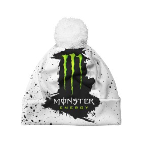 Шапка 3D c помпоном с принтом MONSTER ENERGY в Петрозаводске, 100% полиэстер | универсальный размер, печать по всей поверхности изделия | 