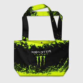 Пляжная сумка 3D с принтом MONSTER ENERGY  в Петрозаводске, 100% полиэстер | застегивается на металлическую кнопку; внутренний карман застегивается на молнию. Стенки укреплены специальным мягким материалом, чтобы защитить содержимое от несильных ударов
 | black monster | bmx | claw | cybersport | energy | monster | monster energy | moto | motocross | race | sport | киберспорт | когти | монстер энерджи | монстр | мото | мотокросс | ралли | скейтбординг | спорт | т | энергия