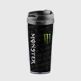 Термокружка-непроливайка с принтом MONSTER ENERGY  в Петрозаводске, внутренняя часть — пищевой пластик, наружная часть — прозрачный пластик, между ними — полиграфическая вставка с рисунком | объем — 350 мл, герметичная крышка | black monster | bmx | claw | cybersport | energy | monster | monster energy | moto | motocross | race | sport | киберспорт | когти | монстер энерджи | монстр | мото | мотокросс | ралли | скейтбординг | спорт | т | энергия