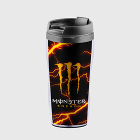 Термокружка-непроливайка с принтом MONSTER ENERGY  в Петрозаводске, внутренняя часть — пищевой пластик, наружная часть — прозрачный пластик, между ними — полиграфическая вставка с рисунком | объем — 350 мл, герметичная крышка | black monster | bmx | claw | cybersport | energy | monster | monster energy | moto | motocross | race | sport | киберспорт | когти | монстер энерджи | монстр | мото | мотокросс | ралли | скейтбординг | спорт | т | энергия