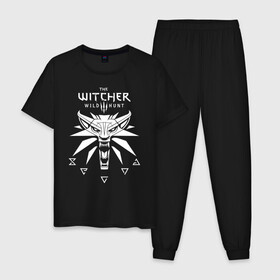 Мужская пижама хлопок с принтом ВЕДЬМАК / THE WITCHER / ГЕРАЛЬТ в Петрозаводске, 100% хлопок | брюки и футболка прямого кроя, без карманов, на брюках мягкая резинка на поясе и по низу штанин
 | geralt | the witcher | the witcher wild hunt | witcher | wolf | ведьмак | ведьмак 3 | волк | геральт | йенифер | охотник | трисс | цири