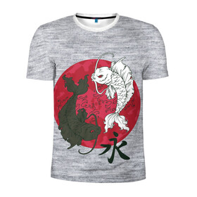 Мужская футболка 3D спортивная с принтом Japan style в Петрозаводске, 100% полиэстер с улучшенными характеристиками | приталенный силуэт, круглая горловина, широкие плечи, сужается к линии бедра | арт | гармония | животные | инь янь | карп | картинка | красная луна | подарок | рисунок | самурай | цыгун | японский