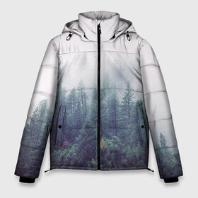 Мужская зимняя куртка 3D с принтом Сибирский лес в Петрозаводске, верх — 100% полиэстер; подкладка — 100% полиэстер; утеплитель — 100% полиэстер | длина ниже бедра, свободный силуэт Оверсайз. Есть воротник-стойка, отстегивающийся капюшон и ветрозащитная планка. 

Боковые карманы с листочкой на кнопках и внутренний карман на молнии. | siberia | trees | wood | деревья | ели | ёлки | ель | зеленый лес | лес | лес в тумане | леса | природа | сибирский лес | сибирь | таежные леса | таёжный лес | тайга | туман