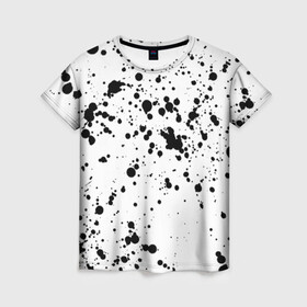 Женская футболка 3D с принтом Далматинец - брызги чёрными пятнами в Петрозаводске, 100% полиэфир ( синтетическое хлопкоподобное полотно) | прямой крой, круглый вырез горловины, длина до линии бедер | брызги краски | далматинец | краска | пятно | с брызгами | черные пятна