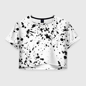 Женская футболка Crop-top 3D с принтом Далматинец - брызги чёрными пятнами в Петрозаводске, 100% полиэстер | круглая горловина, длина футболки до линии талии, рукава с отворотами | брызги краски | далматинец | краска | пятно | с брызгами | черные пятна