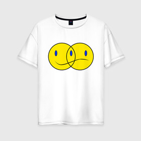 Женская футболка хлопок Oversize с принтом Смайл (Z) в Петрозаводске, 100% хлопок | свободный крой, круглый ворот, спущенный рукав, длина до линии бедер
 | emoji | smail | smile | мордочка | рожица | смаил | смайл | улыбка | эмоджи