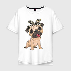 Мужская футболка хлопок Oversize с принтом милый мопс в Петрозаводске, 100% хлопок | свободный крой, круглый ворот, “спинка” длиннее передней части | versace | арт | версаче | гламурный | животные | золото | картинка | леопард | милый | мода | мопс | мопсиха | пес | песик | рисунок | собака