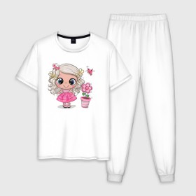 Мужская пижама хлопок с принтом Маленькая принцесса в Петрозаводске, 100% хлопок | брюки и футболка прямого кроя, без карманов, на брюках мягкая резинка на поясе и по низу штанин
 | бабочка | девочка | девочке | маленькая | милая | сердечки | цветочки