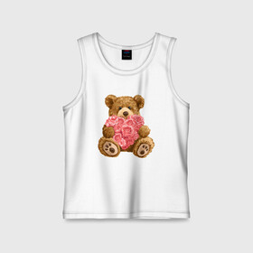 Детская майка хлопок с принтом Плюшевый медведь с сердечком в Петрозаводске,  |  | арт | животные | картинка | медвежонок | мишка | плюшевый медведь | рисунок | розовые цветы | розочки | розы | сердечко | сердце | сердце из роз | цветы
