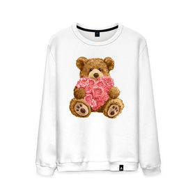 Мужской свитшот хлопок с принтом Плюшевый медведь с сердечком в Петрозаводске, 100% хлопок |  | Тематика изображения на принте: арт | животные | картинка | медвежонок | мишка | плюшевый медведь | рисунок | розовые цветы | розочки | розы | сердечко | сердце | сердце из роз | цветы