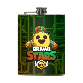 Фляга с принтом Brawl Stars Robot Spike в Петрозаводске, металлический корпус | емкость 0,22 л, размер 125 х 94 мм. Виниловая наклейка запечатывается полностью | Тематика изображения на принте: brawl | brawl stars | brawl stars spike robot | spike | spike robot | бравл | бравл кактус | бравл спайк | бравл старс | кактус | робоспайк | спайк | спайк бравл старс