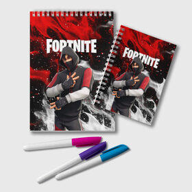 Блокнот с принтом FORTNITE IKONIK в Петрозаводске, 100% бумага | 48 листов, плотность листов — 60 г/м2, плотность картонной обложки — 250 г/м2. Листы скреплены удобной пружинной спиралью. Цвет линий — светло-серый
 | Тематика изображения на принте: deadmau5 | fortnite | fortnite 2 | fortnite x маршмелло | ikonik | marshmello | ninja | ninja streamer | raven | travis scott | ворон | иконик | ниндзя | пили | рейвен | трэвис скотт | фортнайт