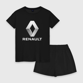 Женская пижама с шортиками хлопок с принтом RENAULT в Петрозаводске, 100% хлопок | футболка прямого кроя, шорты свободные с широкой мягкой резинкой | abstract | auto | brand | car | geometry | renault | sport | texture | абстракция | авто | автомобильные | бренд | геометрия | классика | машины | модные | ренаулт | спорт | стиль | текстура