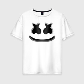 Женская футболка хлопок Oversize с принтом FORTNITE x MARSHMELLO 3D в Петрозаводске, 100% хлопок | свободный крой, круглый ворот, спущенный рукав, длина до линии бедер
 | deadmau5 | fortnite | fortnite 2 | fortnite x маршмелло | ikonik | marshmello | ninja | ninja streamer | raven | travis scott | ворон | иконик | ниндзя | пили | рейвен | трэвис скотт | фортнайт