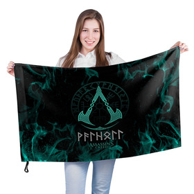 Флаг 3D с принтом Assassin’s Creed Valhalla в Петрозаводске, 100% полиэстер | плотность ткани — 95 г/м2, размер — 67 х 109 см. Принт наносится с одной стороны | асасин | викинги | игры | кредо ассасина: вальгалла | эйвор