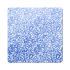 Магнит виниловый Квадрат с принтом Волны на голубом фоне в Петрозаводске, полимерный материал с магнитным слоем | размер 9*9 см, закругленные углы | textures | абстракция | белый | вода | водный | водяной | волны | дудл | дудлинг | завитки | загогулини | линии | морской | полосы | текстуры | фон