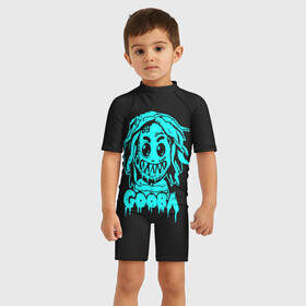 Детский купальный костюм 3D с принтом 6IX9INE в Петрозаводске, Полиэстер 85%, Спандекс 15% | застежка на молнии на спине | 6 | 6ix9ine | 9 | america | gang | gangsta | gooba | keke | koko | music | rap | shark | tekashi | usa | акула | америка | музыка | реп | рэп | текаши
