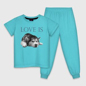 Детская пижама хлопок с принтом Любовь - это хаски в Петрозаводске, 100% хлопок |  брюки и футболка прямого кроя, без карманов, на брюках мягкая резинка на поясе и по низу штанин
 | дрессировка | забота | любовь | сибирский хаски | собака | собаки | собачка | собачник | увлечение | хаски | хобби