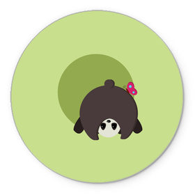 Коврик для мышки круглый с принтом Прикольная панда с бабочкой в Петрозаводске, резина и полиэстер | круглая форма, изображение наносится на всю лицевую часть | бабочка | вектор | графика | детский | зеленый | игра | минимализм | панда | примитив | простой | рисунок | смешной | хвост