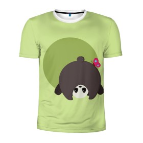 Мужская футболка 3D спортивная с принтом Прикольная панда с бабочкой в Петрозаводске, 100% полиэстер с улучшенными характеристиками | приталенный силуэт, круглая горловина, широкие плечи, сужается к линии бедра | бабочка | вектор | графика | детский | зеленый | игра | минимализм | панда | примитив | простой | рисунок | смешной | хвост