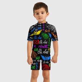 Детский купальный костюм 3D с принтом 6IX9INE в Петрозаводске, Полиэстер 85%, Спандекс 15% | застежка на молнии на спине | 6ix9ine | bebe | gooba 6ix9ine | gummo | kooda | rap | tekashi 6ix9ine | губа | текаши.