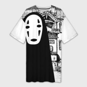 Платье-футболка 3D с принтом No Face Spirited Away Ghibli в Петрозаводске,  |  | ghibli | hayao miyazaki | no face | spirited away | studio ghibli | аниме | безликий | гибли | манга | унесенные призраками