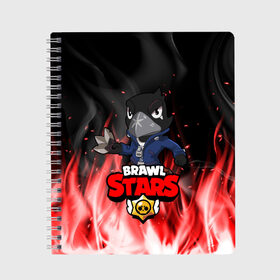 Тетрадь с принтом Brawl Stars CROW в Петрозаводске, 100% бумага | 48 листов, плотность листов — 60 г/м2, плотность картонной обложки — 250 г/м2. Листы скреплены сбоку удобной пружинной спиралью. Уголки страниц и обложки скругленные. Цвет линий — светло-серый
 | 8 bit | 8 бит | bibi | brawl | brawl stars | crow | leon | spike | sprout | stars | бравл | бравл старс | браво старс | игра | компьютерная | кров | леон | онлайн | старс