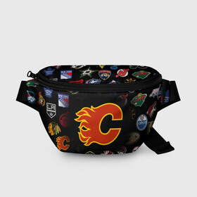 Поясная сумка 3D с принтом Calgary Flames (Z) в Петрозаводске, 100% полиэстер | плотная ткань, ремень с регулируемой длиной, внутри несколько карманов для мелочей, основное отделение и карман с обратной стороны сумки застегиваются на молнию | anaheim ducks | arizona coyotes | boston bruins | buffalo sabres | calgary flames | canadiens de montreal | carolina hurricanes | chicago blackhawks | colorado avalanche | columbus blue jackets | dallas stars | detroit red wings | edmonton oil | hockey | 