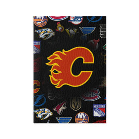 Обложка для паспорта матовая кожа с принтом Calgary Flames (Z) в Петрозаводске, натуральная матовая кожа | размер 19,3 х 13,7 см; прозрачные пластиковые крепления | Тематика изображения на принте: anaheim ducks | arizona coyotes | boston bruins | buffalo sabres | calgary flames | canadiens de montreal | carolina hurricanes | chicago blackhawks | colorado avalanche | columbus blue jackets | dallas stars | detroit red wings | edmonton oil | hockey | 