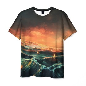 Мужская футболка 3D с принтом Фэнтези море корабли закат в Петрозаводске, 100% полиэфир | прямой крой, круглый вырез горловины, длина до линии бедер | волнение | волны | графика | закат | корабли | море | не сочетаемое | ореховая скорлупа | рассвет | рисунок | свечи | сон | фантастика | фэнтези | шторм