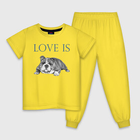 Детская пижама хлопок с принтом Любовь - это бульдог в Петрозаводске, 100% хлопок |  брюки и футболка прямого кроя, без карманов, на брюках мягкая резинка на поясе и по низу штанин
 | английский бульдог | бульдог | дрессировка | забота | любовь | собака | собаки | собачка | собачник | увлечение | хобби