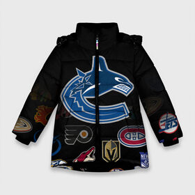 Зимняя куртка для девочек 3D с принтом NHL Vancouver Canucks (Z) в Петрозаводске, ткань верха — 100% полиэстер; подклад — 100% полиэстер, утеплитель — 100% полиэстер. | длина ниже бедра, удлиненная спинка, воротник стойка и отстегивающийся капюшон. Есть боковые карманы с листочкой на кнопках, утяжки по низу изделия и внутренний карман на молнии. 

Предусмотрены светоотражающий принт на спинке, радужный светоотражающий элемент на пуллере молнии и на резинке для утяжки. | Тематика изображения на принте: anaheim ducks | arizona coyotes | boston bruins | buffalo sabres | canadiens de montreal | carolina hurricanes | chicago blackhawks | colorado | hockey | nhl | vancouver canucks | нхл | паттерн | спорт | хоккей