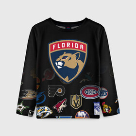 Детский лонгслив 3D с принтом NHL Florida Panthers (Z) в Петрозаводске, 100% полиэстер | длинные рукава, круглый вырез горловины, полуприлегающий силуэт
 | Тематика изображения на принте: anaheim ducks | arizona coyotes | boston bruins | buffalo sabres | calgary flames | canadiens de montreal | chicago blackhawks | colorado | florida panthers | hockey | nhl | нхл | паттерн | спорт | хоккей