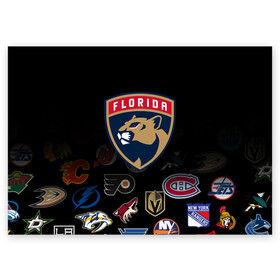 Поздравительная открытка с принтом NHL Florida Panthers (Z) в Петрозаводске, 100% бумага | плотность бумаги 280 г/м2, матовая, на обратной стороне линовка и место для марки
 | Тематика изображения на принте: anaheim ducks | arizona coyotes | boston bruins | buffalo sabres | calgary flames | canadiens de montreal | chicago blackhawks | colorado | florida panthers | hockey | nhl | нхл | паттерн | спорт | хоккей