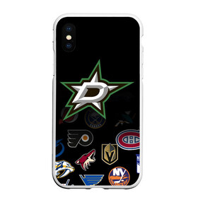 Чехол для iPhone XS Max матовый с принтом NHL Dallas Stars (Z) в Петрозаводске, Силикон | Область печати: задняя сторона чехла, без боковых панелей | anaheim ducks | arizona coyotes | boston bruins | buffalo sabres | calgary flames | carolina hurricanes | chicago blackhawks | colorado | dallas stars | hockey | nhl | нхл | паттерн | спорт | хоккей