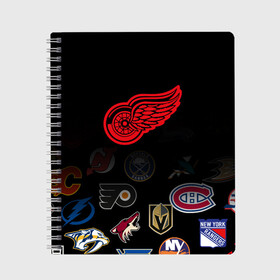 Тетрадь с принтом NHL Detroit Red Wings (Z) в Петрозаводске, 100% бумага | 48 листов, плотность листов — 60 г/м2, плотность картонной обложки — 250 г/м2. Листы скреплены сбоку удобной пружинной спиралью. Уголки страниц и обложки скругленные. Цвет линий — светло-серый
 | Тематика изображения на принте: anaheim ducks | arizona coyotes | boston bruins | buffalo sabres | calgary flames | canadiens de montreal | carolina hurricanes | colorado | detroit red wings | hockey | nhl | нхл | паттерн | спорт | хоккей