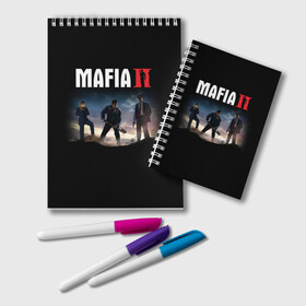 Блокнот с принтом Mafia IIDefinitive Edition в Петрозаводске, 100% бумага | 48 листов, плотность листов — 60 г/м2, плотность картонной обложки — 250 г/м2. Листы скреплены удобной пружинной спиралью. Цвет линий — светло-серый
 | Тематика изображения на принте: definitive edition | mafia | mafia ii | вито скалетта | генри томасино | джо барбаро | игра | лео галанте | мафия | мафия 2 | томас анджело | франческа | фрэнк винчи | шутер | эдди скарпа