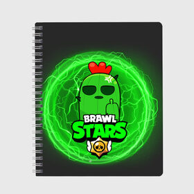 Тетрадь с принтом Brawl Stars SPIKE в Петрозаводске, 100% бумага | 48 листов, плотность листов — 60 г/м2, плотность картонной обложки — 250 г/м2. Листы скреплены сбоку удобной пружинной спиралью. Уголки страниц и обложки скругленные. Цвет линий — светло-серый
 | 8 bit | 8 бит | bibi | brawl | brawl stars | crow | leon | spike | sprout | stars | бравл | бравл старс | браво старс | игра | компьютерная | кров | леон | онлайн | старс