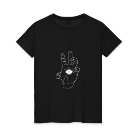 Женская футболка хлопок с принтом Sighted hand в Петрозаводске, 100% хлопок | прямой крой, круглый вырез горловины, длина до линии бедер, слегка спущенное плечо | глаз | зомби | монстр | рука | рука с глазом | страшный | чудовище