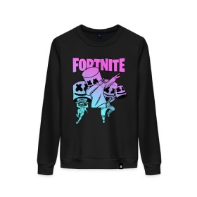 Женский свитшот хлопок с принтом FORTNITE x MARSHMELLO в Петрозаводске, 100% хлопок | прямой крой, круглый вырез, на манжетах и по низу широкая трикотажная резинка  | deadmau5 | fortnite | fortnite 2 | fortnite x маршмелло | ikonik | marshmello | ninja | ninja streamer | raven | travis scott | ворон | иконик | ниндзя | пили | рейвен | трэвис скотт | фортнайт